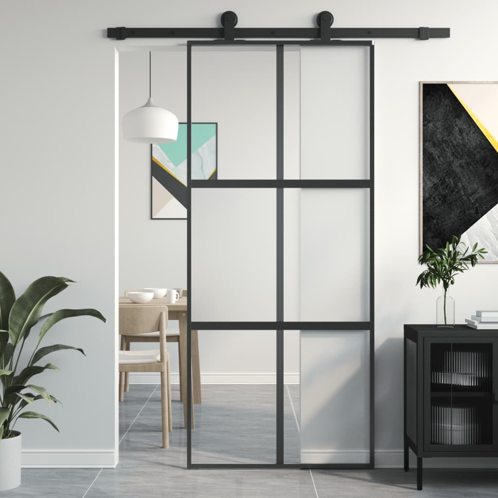 Liukuovi Musta 90X205 Cm Karkaistu Lasi Ja Alumiini