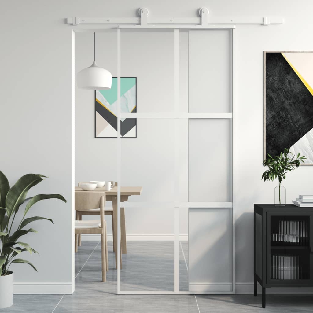 Liukuovi Valkoinen 90X205 Cm Karkaistu Lasi Ja Alumiini