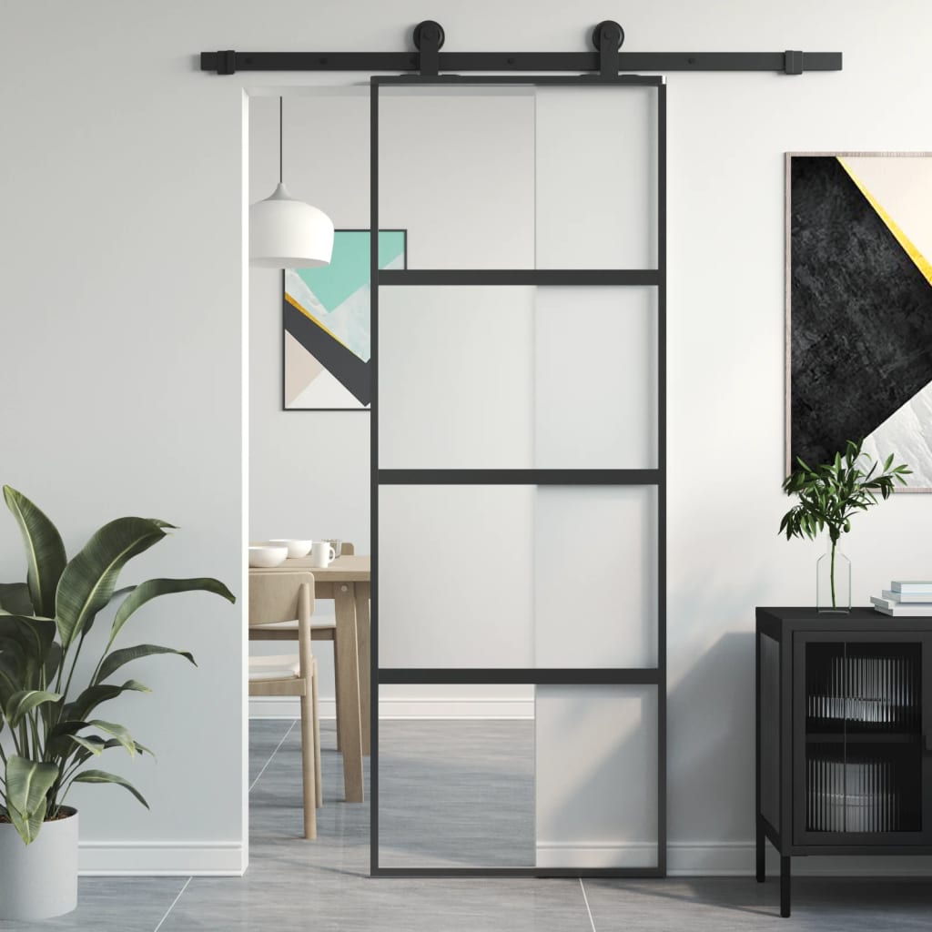 Liukuovi Musta 76X205 Cm Karkaistu Lasi Ja Alumiini