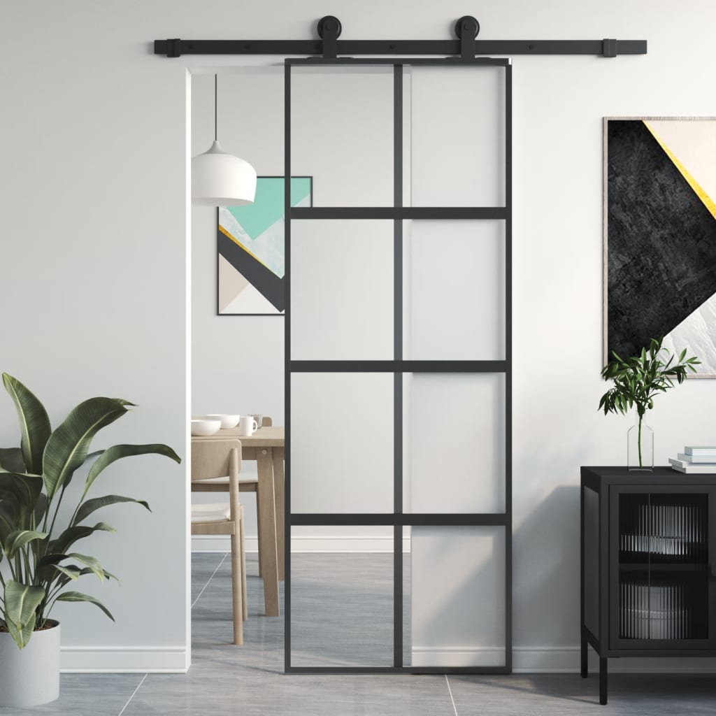 Liukuovi Musta 76X205 Cm Karkaistu Lasi Ja Alumiini