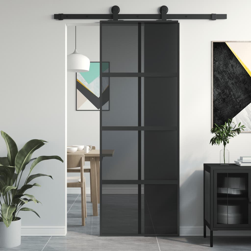 Liukuovi Musta 76X205 Cm Karkaistu Lasi Ja Alumiini
