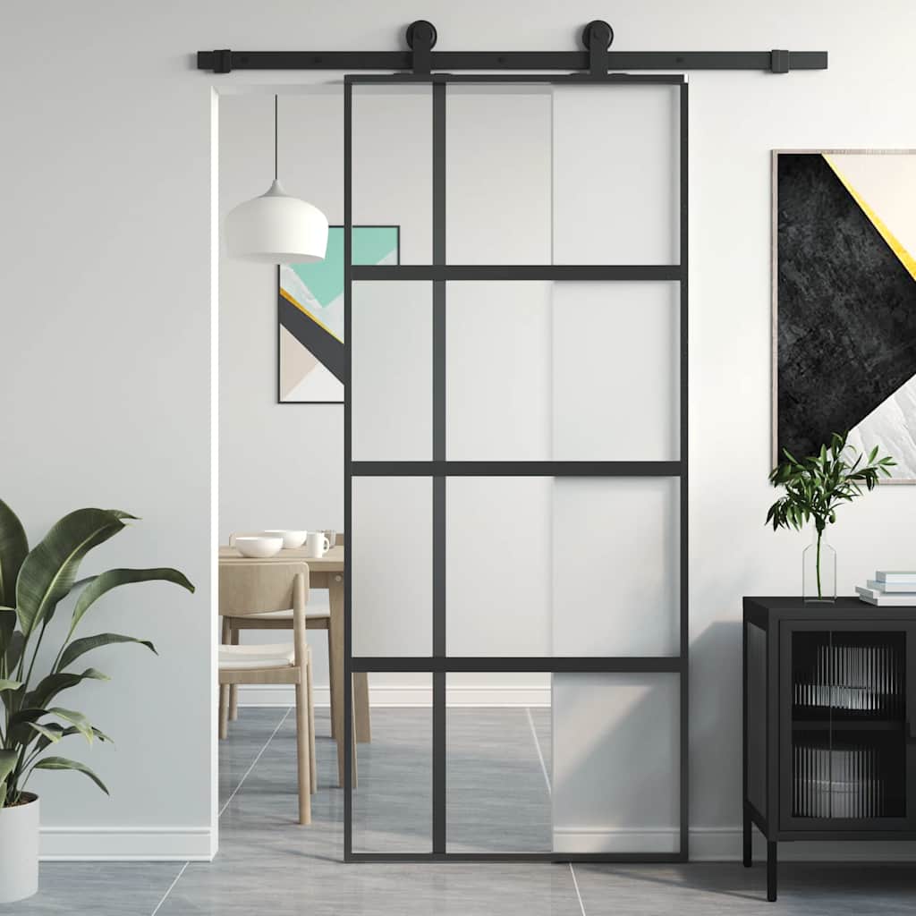 Liukuovi Musta 90X205 Cm Karkaistu Lasi Ja Alumiini