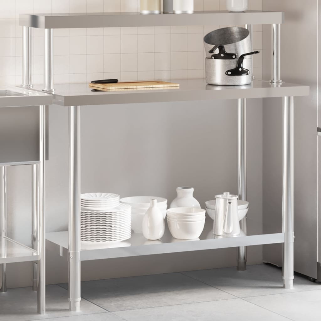 Keittiön Työpöytä Ylähyllyllä 110X55X120 Cm Ruostumaton Teräs