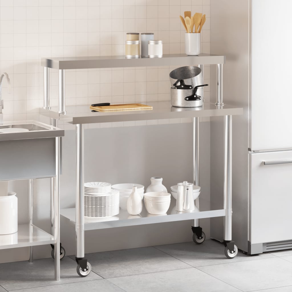 Keittiön Työpöytä Ylähyllyllä 110X55X120 Cm Ruostumaton Teräs
