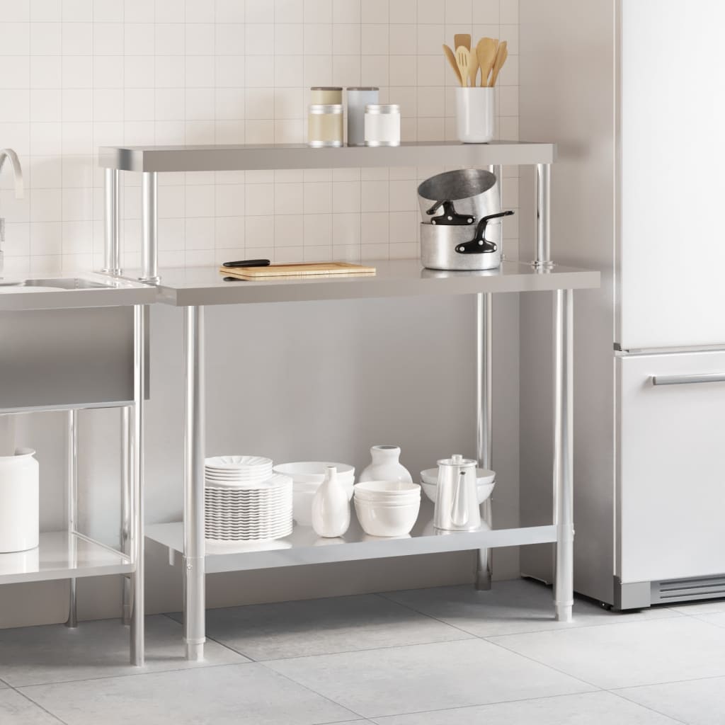 Keittiön Työpöytä Ylähyllyllä 110X55X120 Cm Ruostumaton Teräs