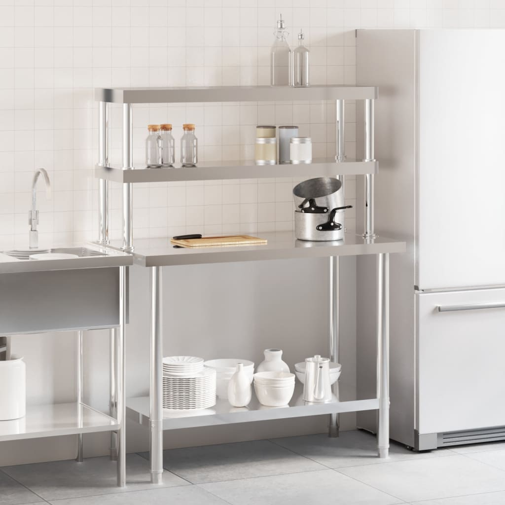 Keittiön Työpöytä Ylähyllyllä 110X55X150 Cm Ruostumaton Teräs
