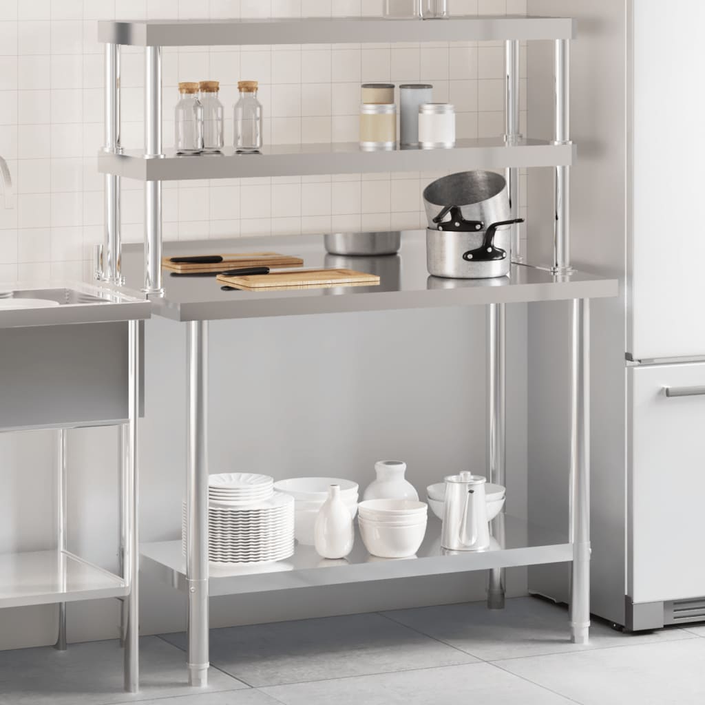 Keittiön Työpöytä Ylähyllyllä 110X55X150 Cm Ruostumaton Teräs