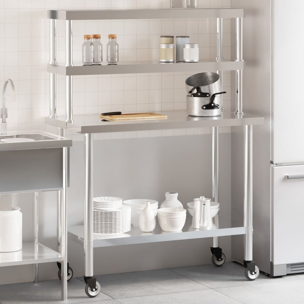 Keittiön Työpöytä Ylähyllyllä 110X55X150 Cm Ruostumaton Teräs