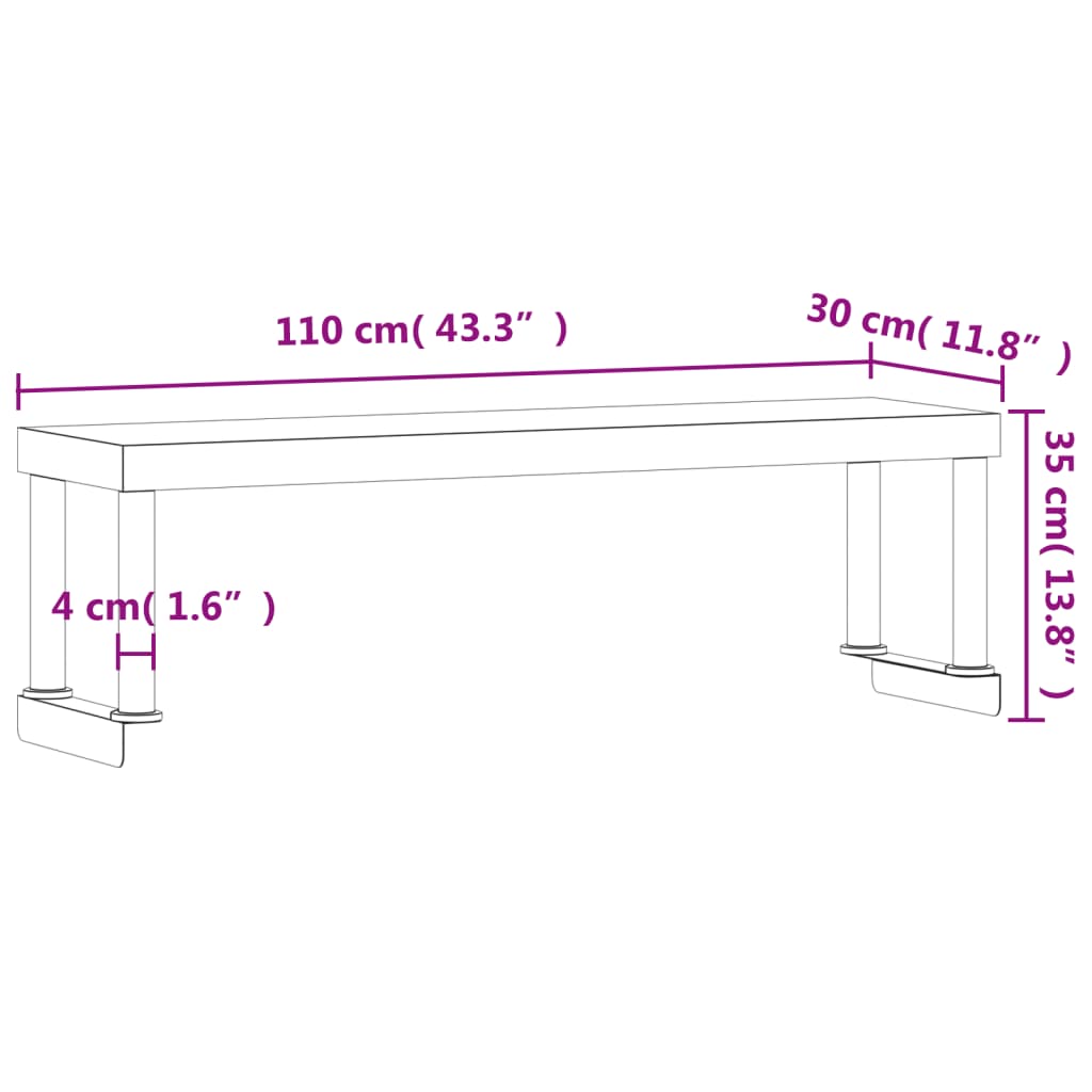 Keittiön Työtason Hylly 110X30X35 Cm Ruostumaton Teräs