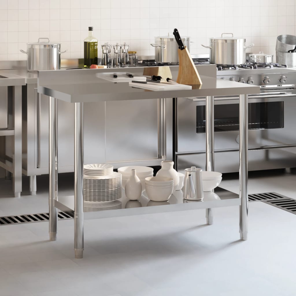 Keittiön Työpöytä Roiskesuojalla 110X55X93 Cm Ruostumaton Teräs