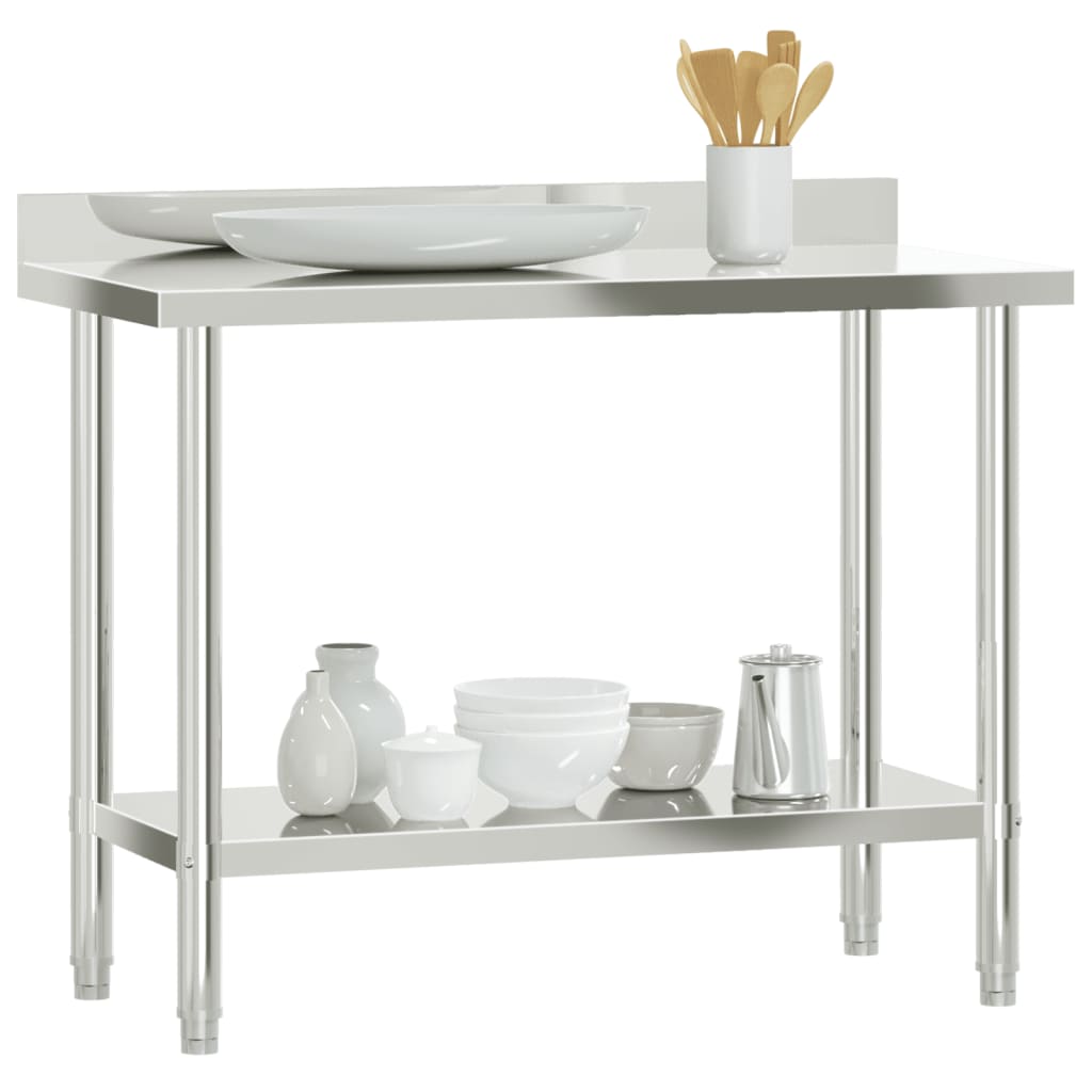 Keittiön Työpöytä Roiskesuojalla 110X55X93 Cm Ruostumaton Teräs
