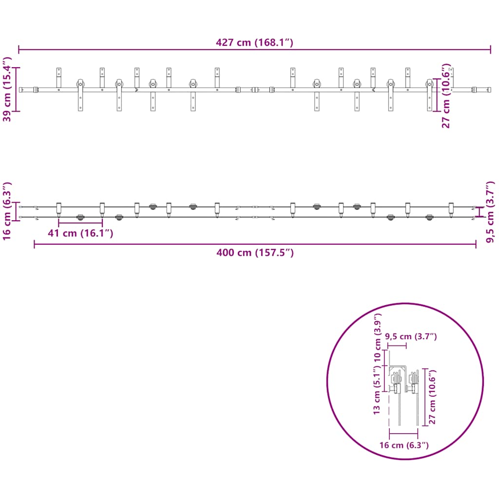 Liukuovi Hardware Kit 427 Cm Teräs Musta