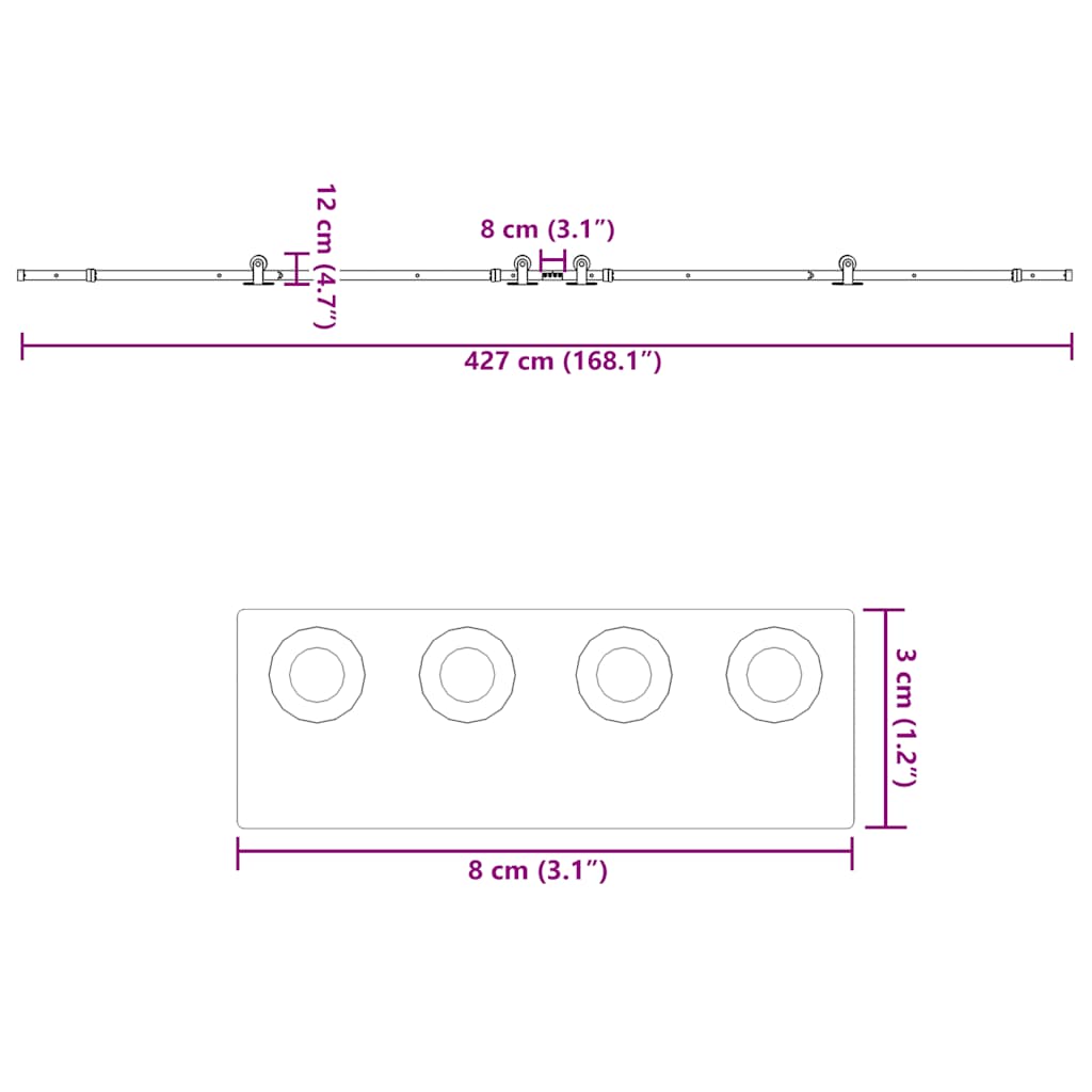 Liukuovi Hardware Kit 427 Cm Teräs Musta