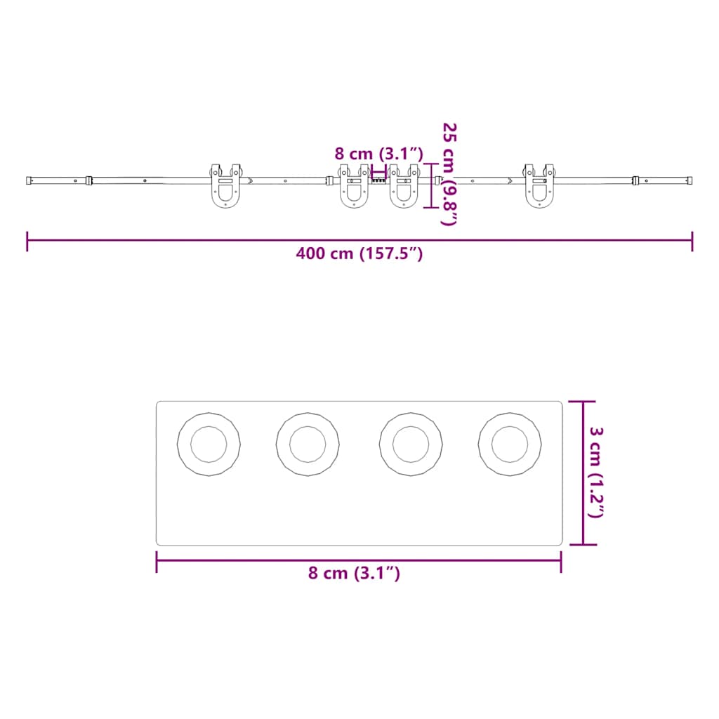 Liukuovi Hardware Kit 400 Cm Teräs Musta