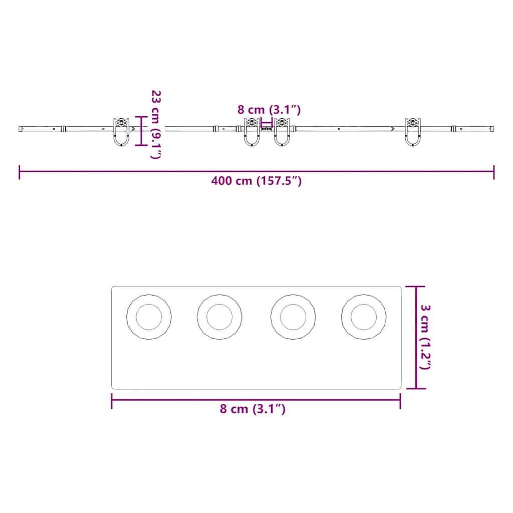 Liukuovi Hardware Kit 400 Cm Teräs Musta