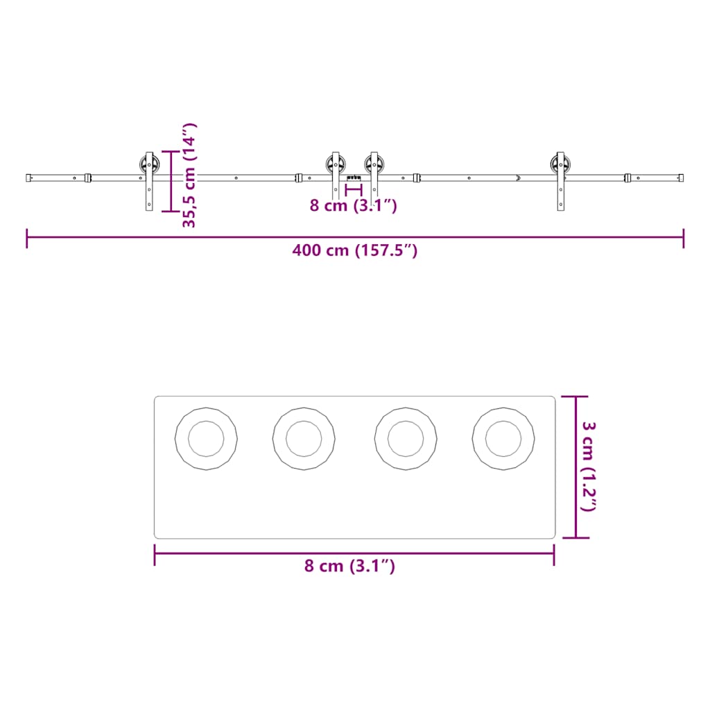 Liukuovi Hardware Kit 400 Cm Teräs Musta