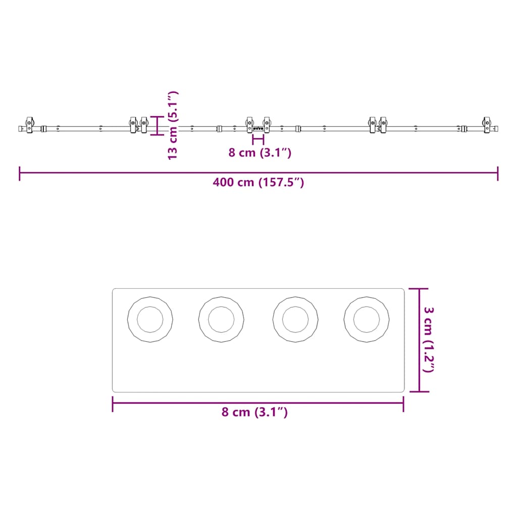 Liukuovi Hardware Kit 400 Cm Teräs Musta