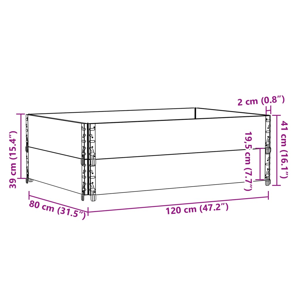 Kuormalavan Reunukset 2 Kpl Harmaa 120X80 Cm Täysi Mänty