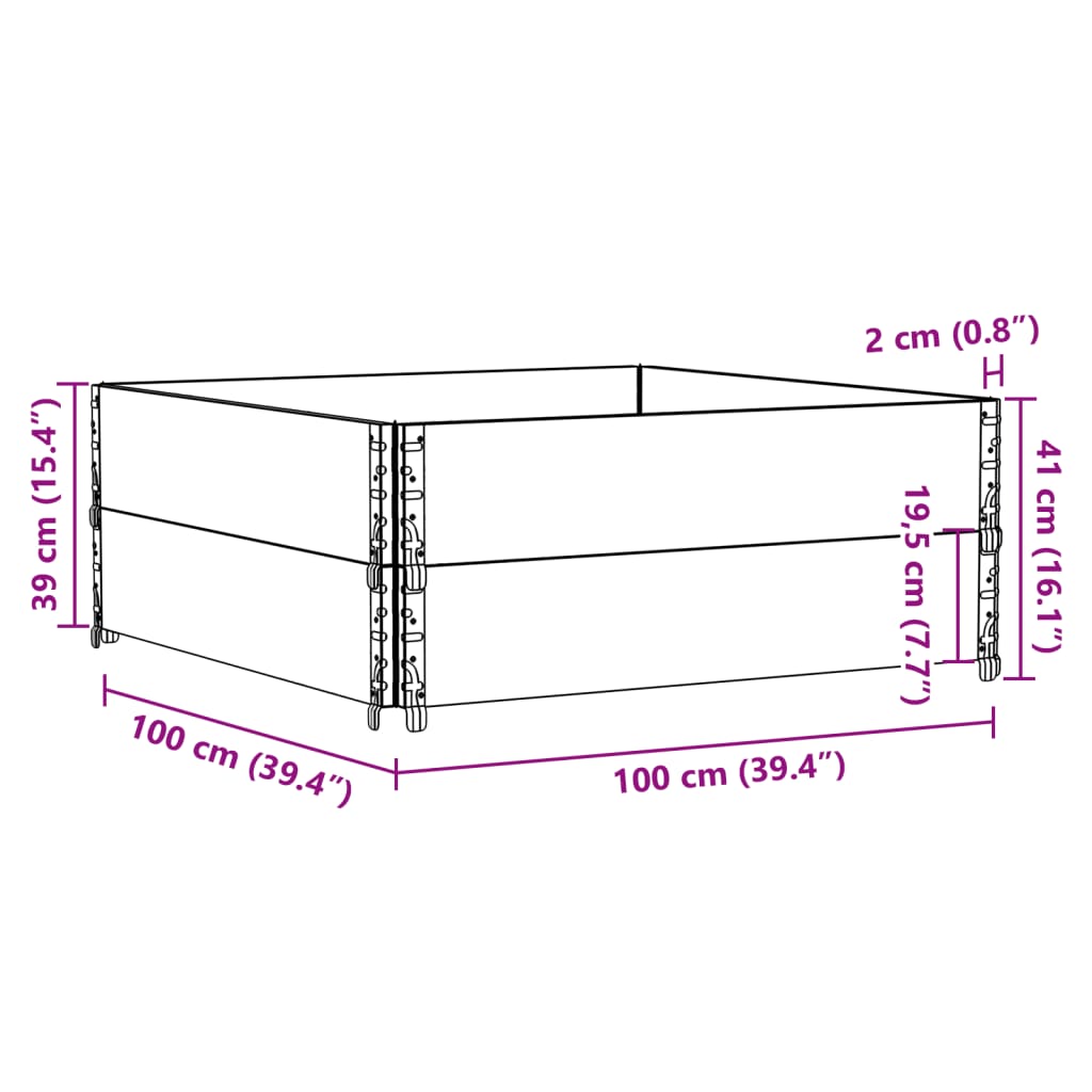 Kuormalavan Reunukset 2 Kpl Musta 100X100 Cm Täysi Mänty