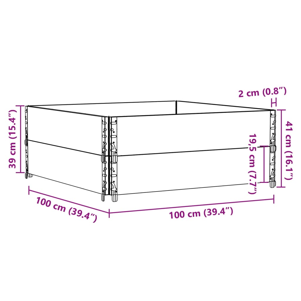 Kuormalavan Reunukset 2 Kpl Harmaa 100X100 Cm Täysi Mänty