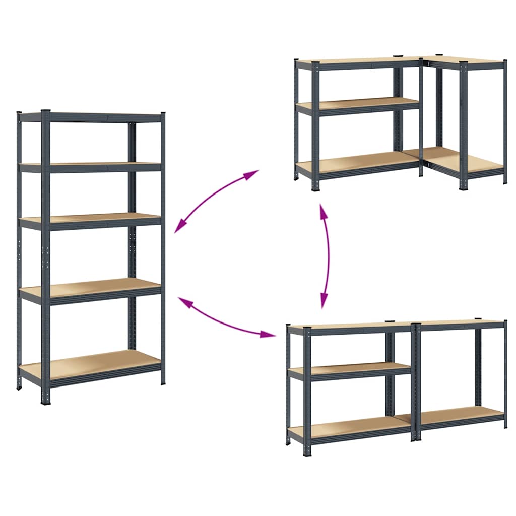 5-Tasoinen Varastohylly Antrasiitti Teräs Ja Tekninen Puu