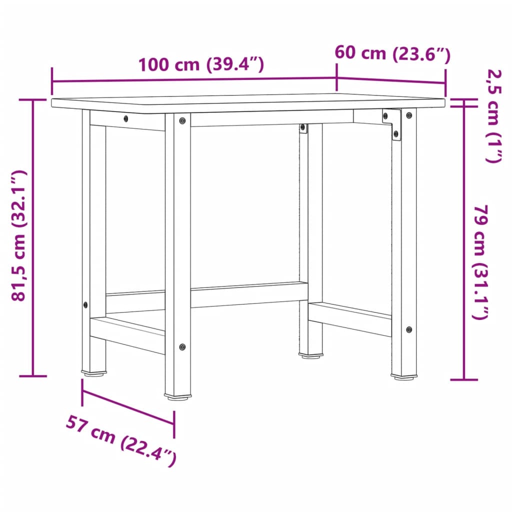 Työpenkki Tummanruskea 100X60X81,5 Cm Täysi Tammi Suorakaide