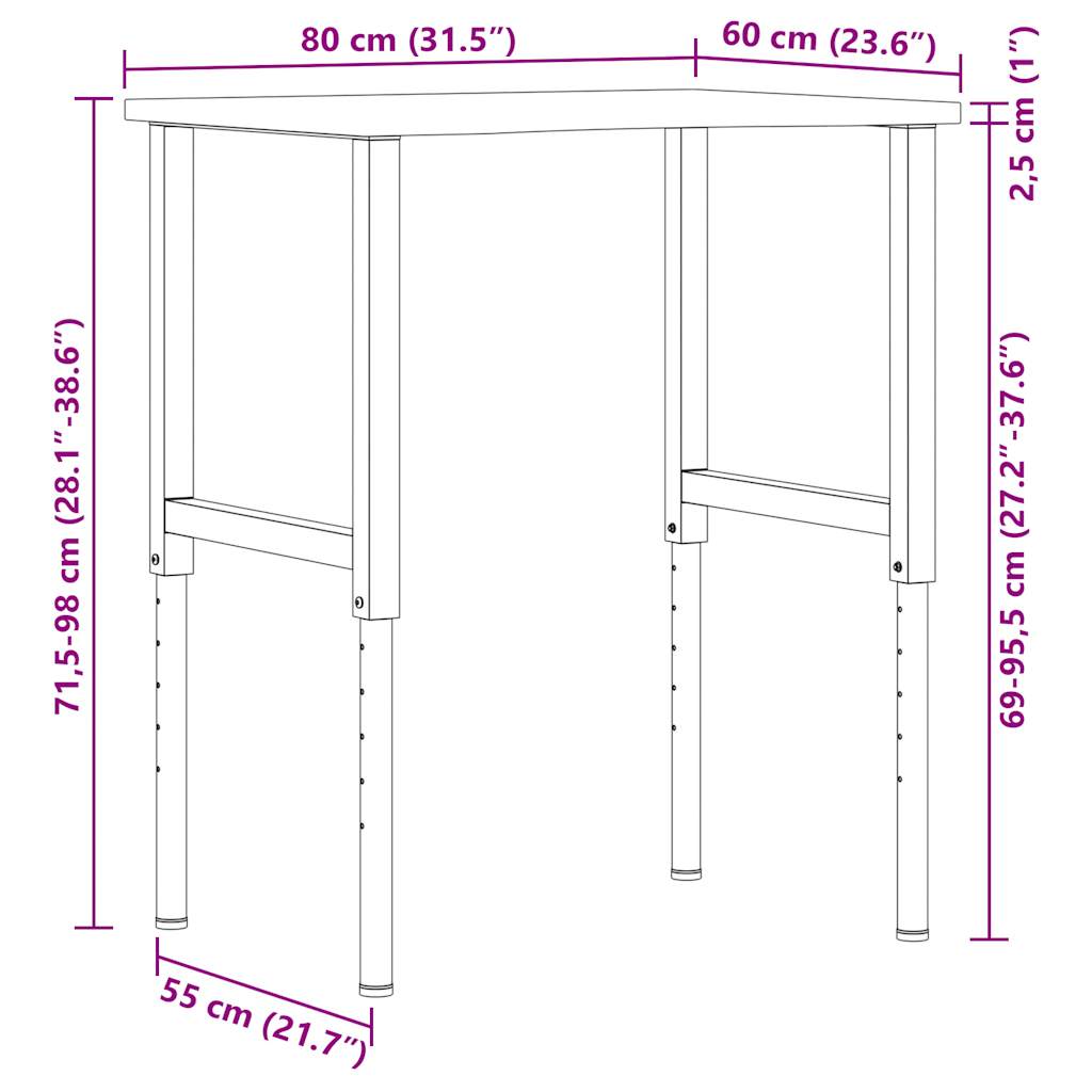 Työpöytä Tummanruskea 80X60X(71,5-98) Cm Massiivipuutammea