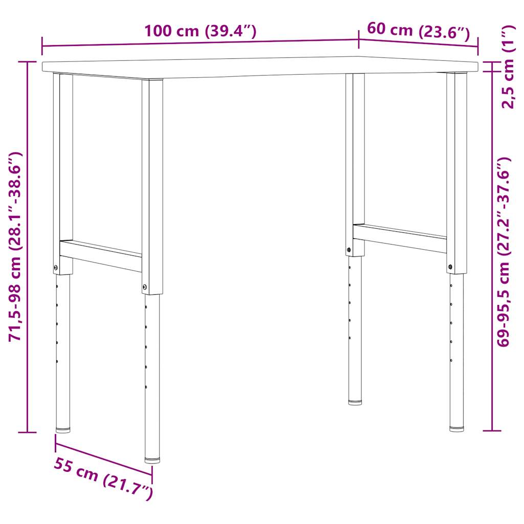 Työpenkki 100X60X(71,5-98) Cm Täysi Tammi