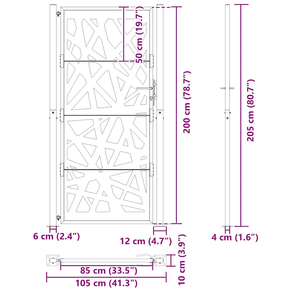 Puutarhanportti Musta 100X200 Cm Teräs Valodesign