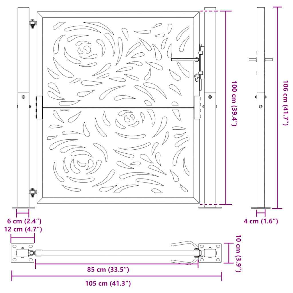 Puutarhan Portti Musta 100X100 Cm Teräs Liekkikuvio