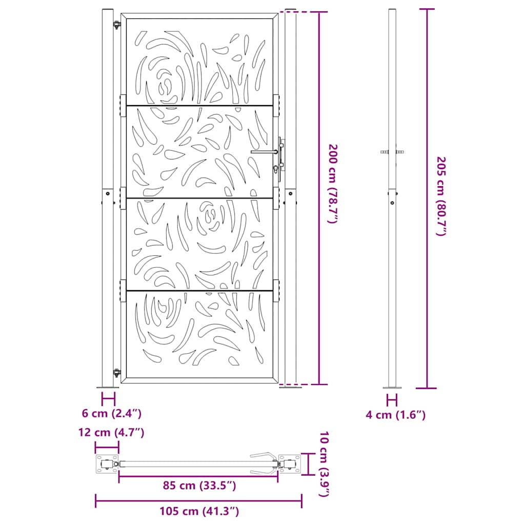 Puutarhan Portti Musta 100X200 Cm Teräs Liekkikuvio