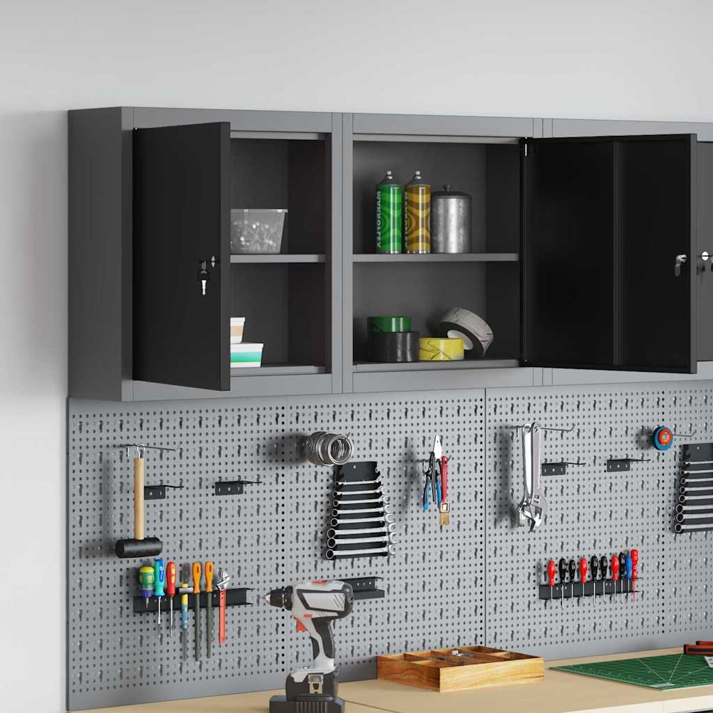 Työkalukaappi Hyllyllä Lukkoon Mustat Ja Harmaa 50 X 20 X 55 Cm