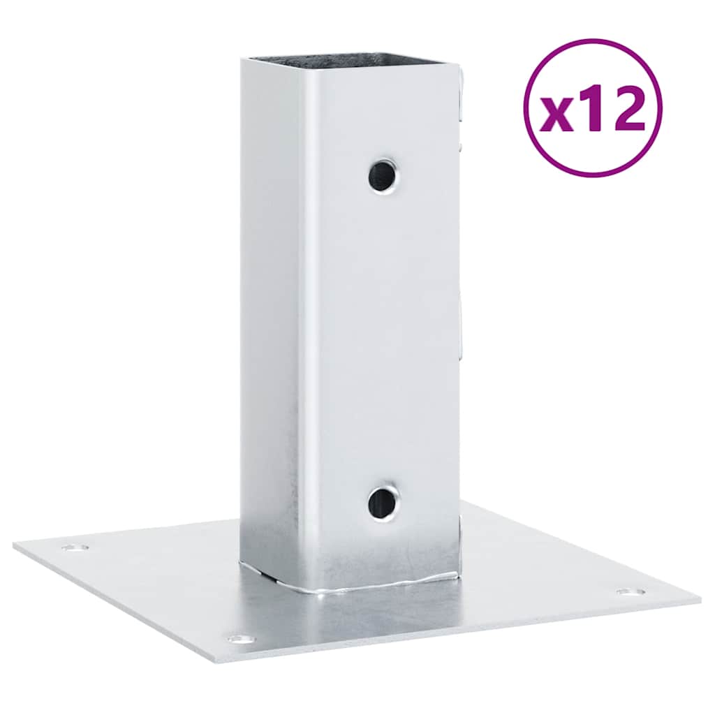 Pylväiden Jalustat Neliö 12 Kpl Hopea 51X51 Mm Galvanoitu Teräs