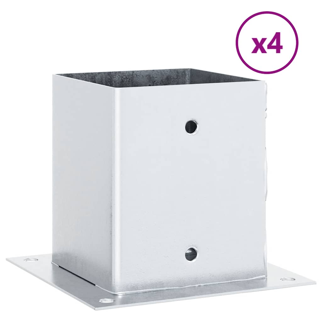 Pylväiden Jalustat Neliö 4 Kpl Hopea 121X121Mm Galvanoitu Teräs