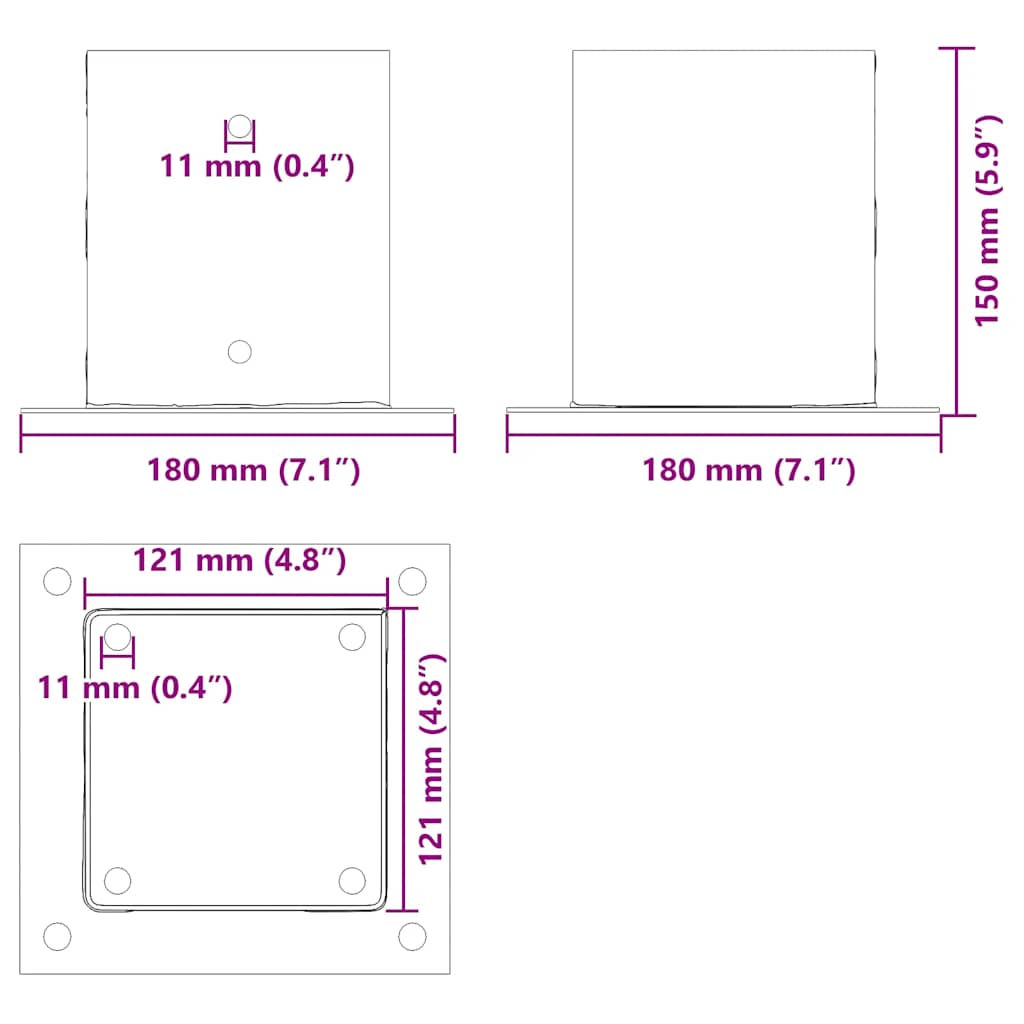 Pylväiden Jalustat Neliö 4 Kpl Hopea 121X121Mm Galvanoitu Teräs