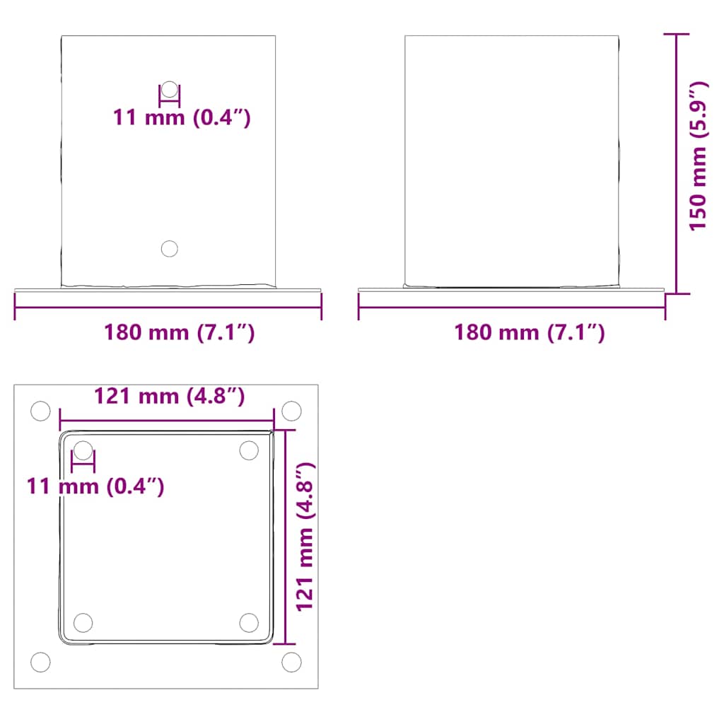 Pylväiden Pohjat Neliö 4 Kpl 121X121 Mm Jauhemaalattu Teräs
