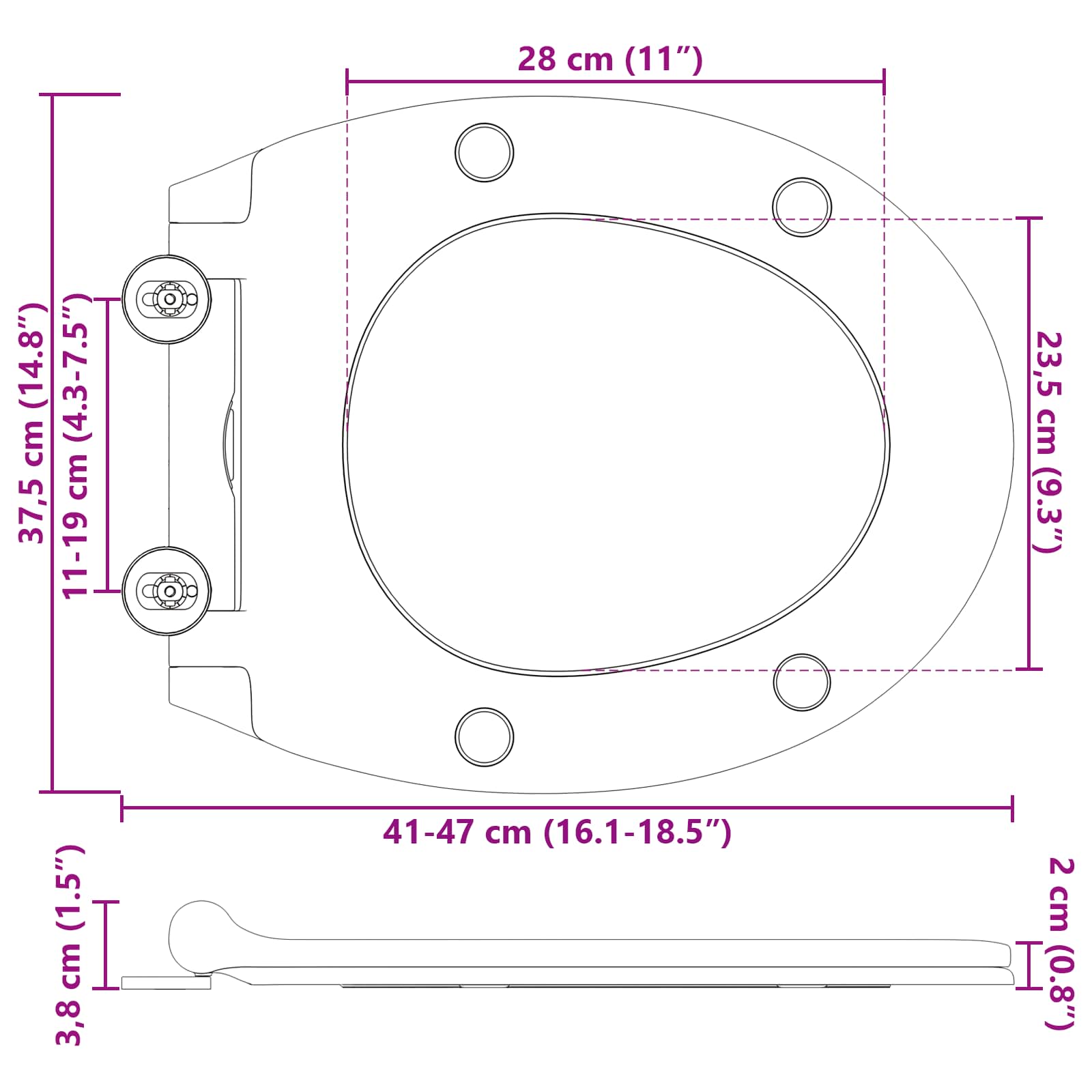 Wc-Istuin Harmaa 45,5 X 37,5 X 3,8 Cm Duroplast