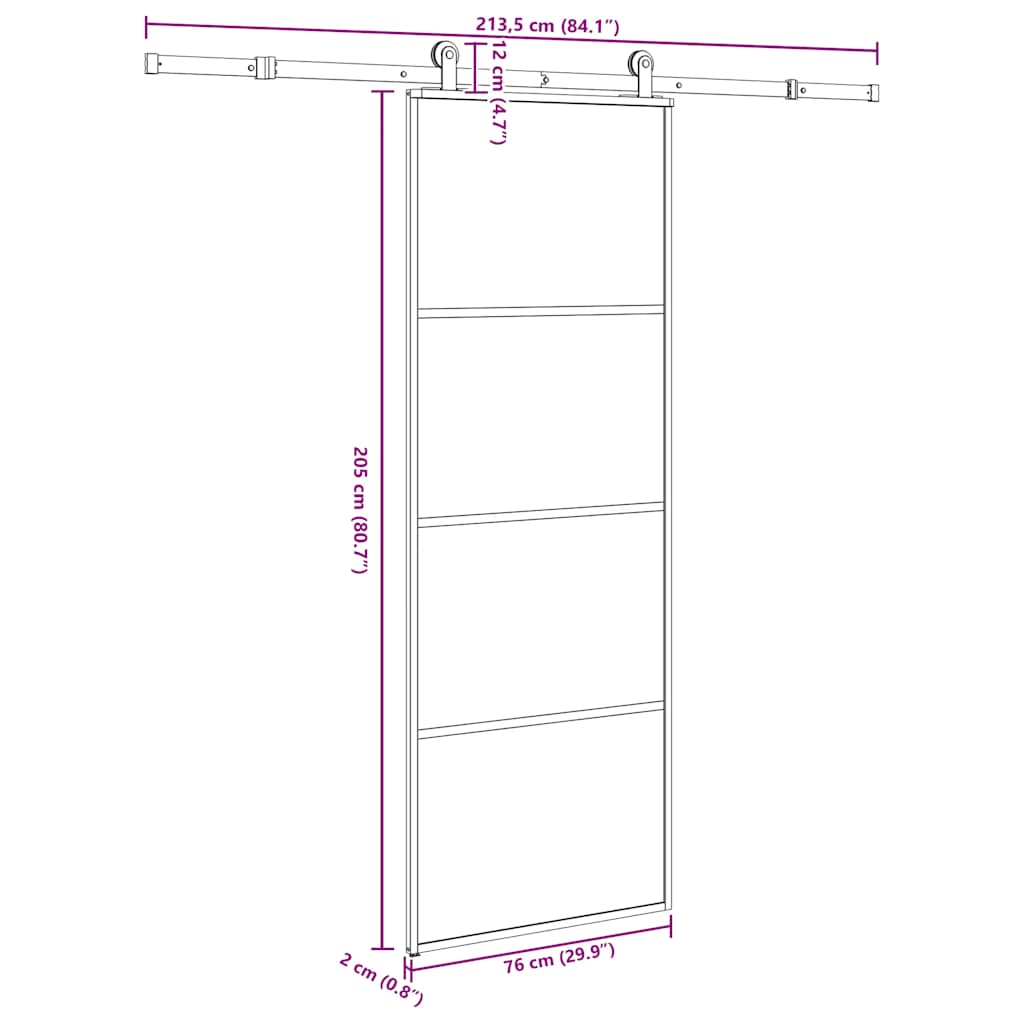 Liukuovi Asennustarvikkeilla 76X205 Cm Esg Lasi Ja Alumiini