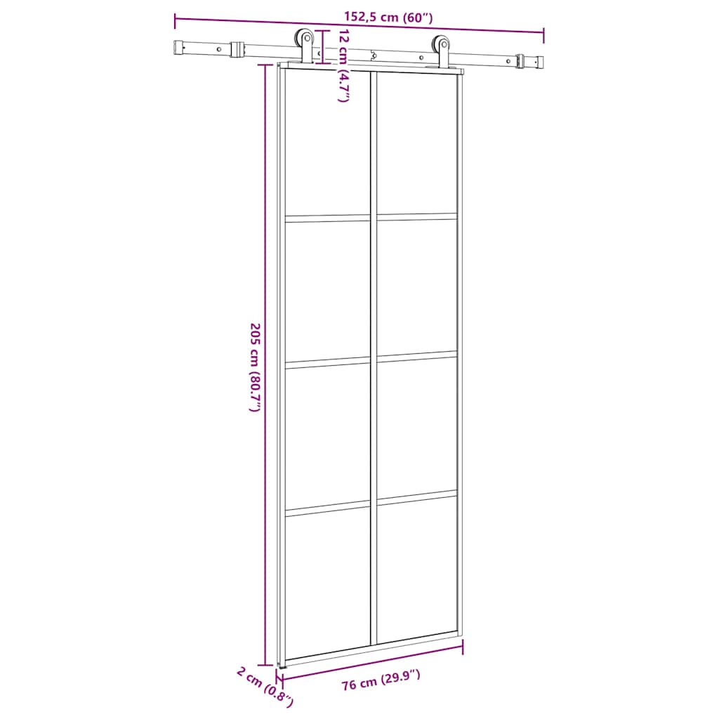 Liukuovi Asennustarvikkeilla 76X205 Cm Esg Lasi Ja Alumiini