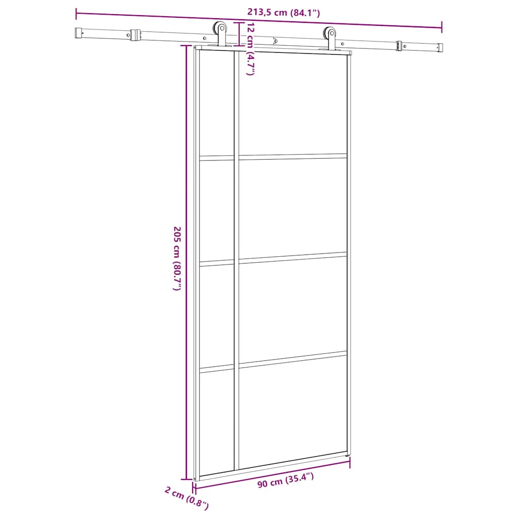 Liukuovi Asennustarvikkeilla 90X205 Cm Esg Lasi Ja Alumiini