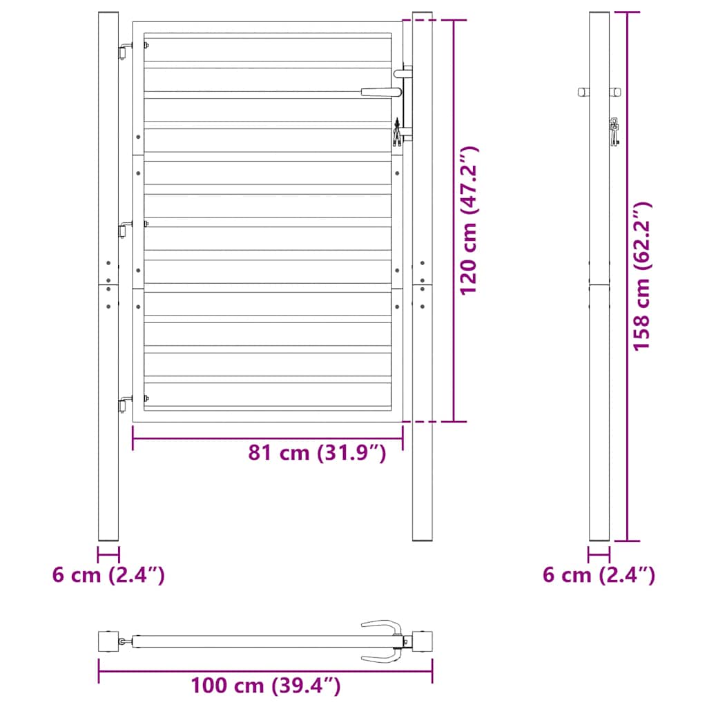 Puutarhanportti Lukittava Musta 100X120 Cm Alumiini