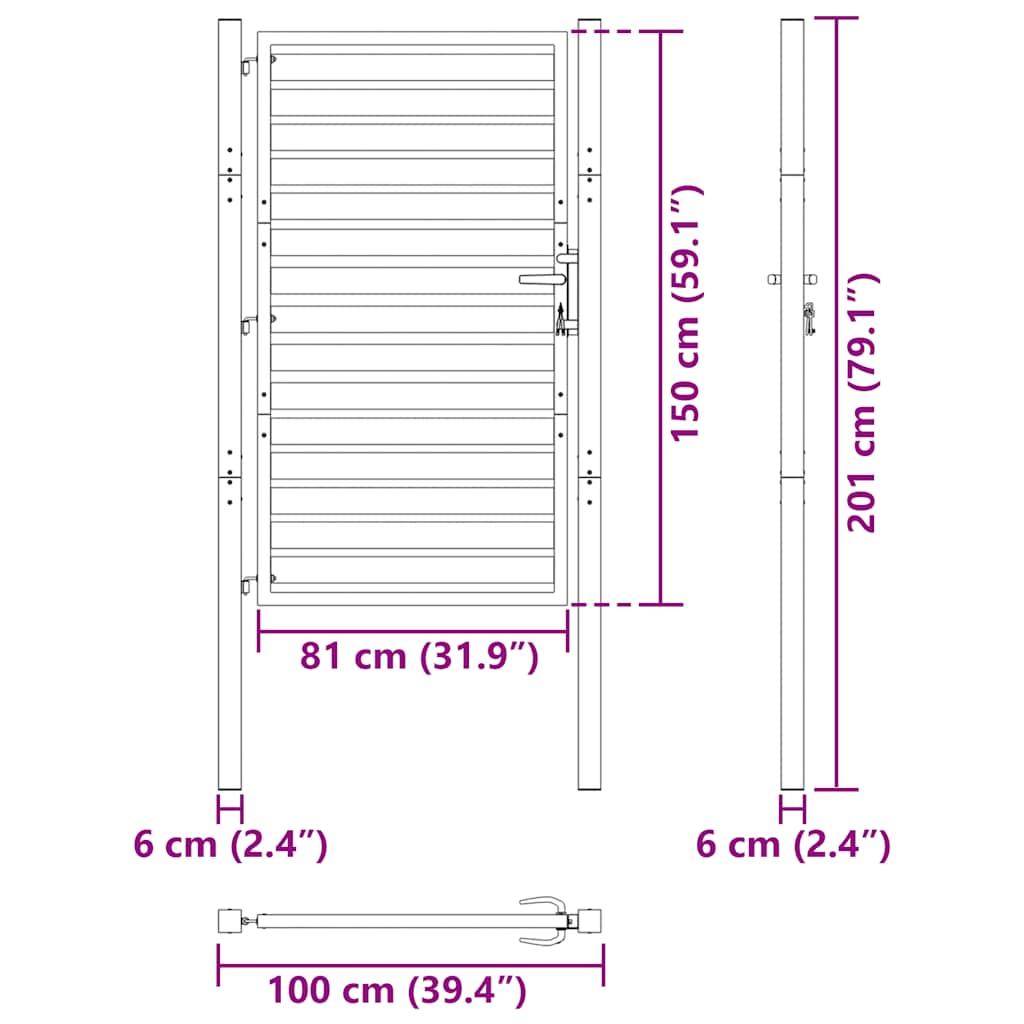 Puutarhan Portti Lukittava Musta 100X150 Cm Alumiini