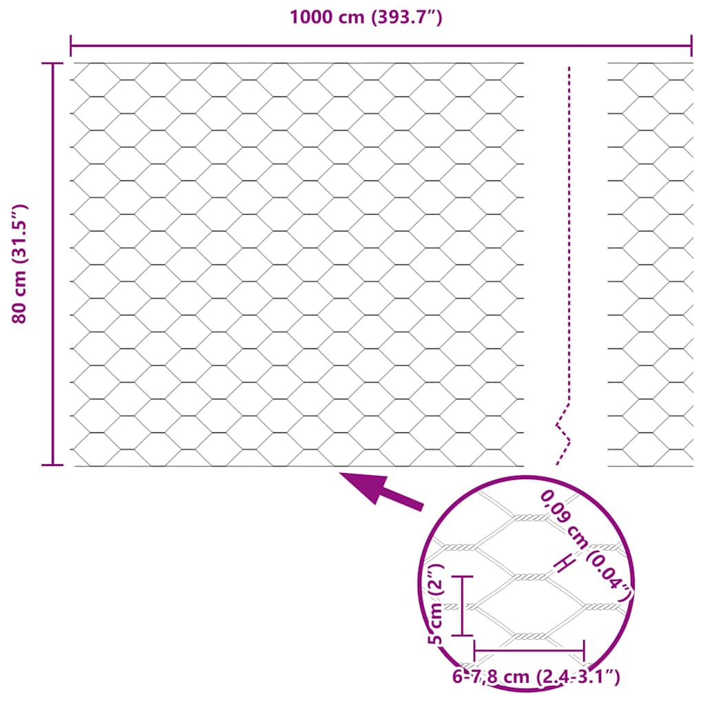 Kuusikulmainen Aita Harmaa 0,8 X 10 M Polyvinyylikloridi