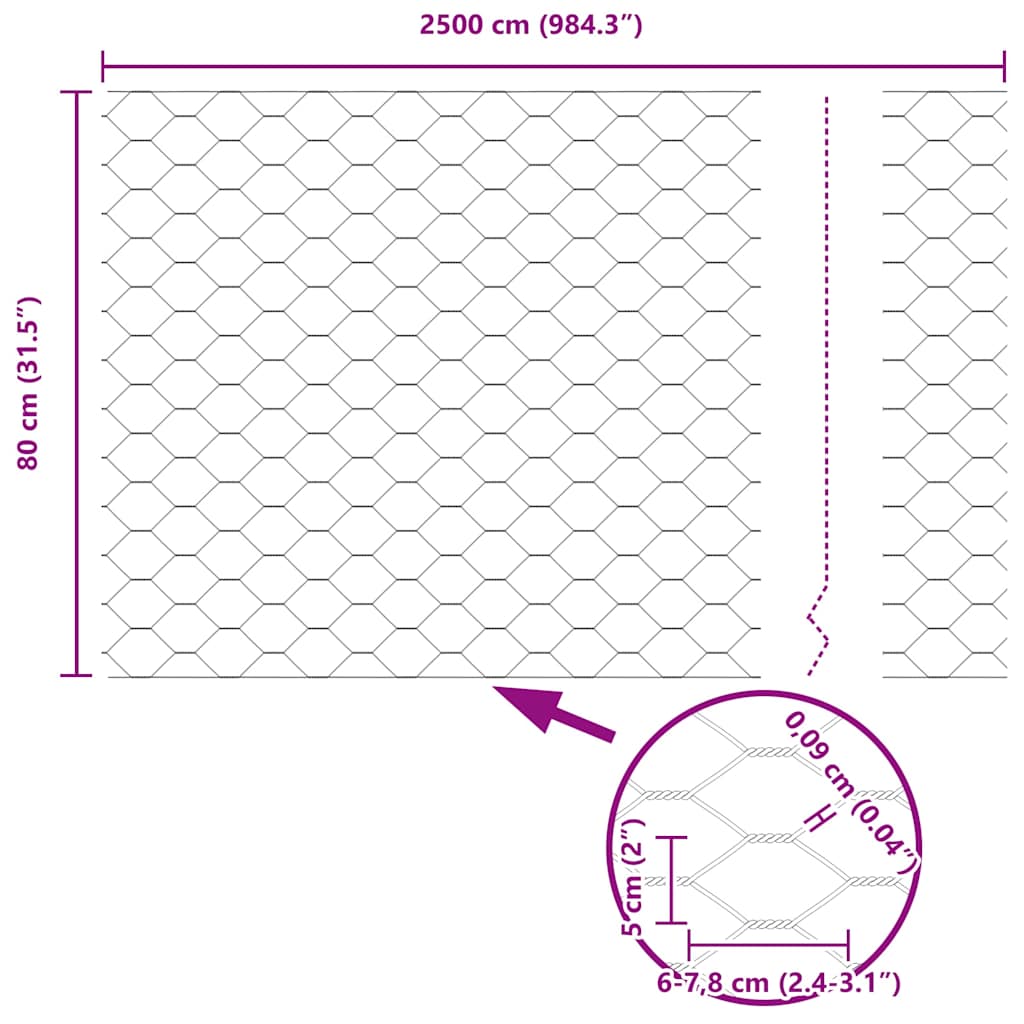 Kuusikulmainen Aita Harmaa 0.8 X 25 M Teräs