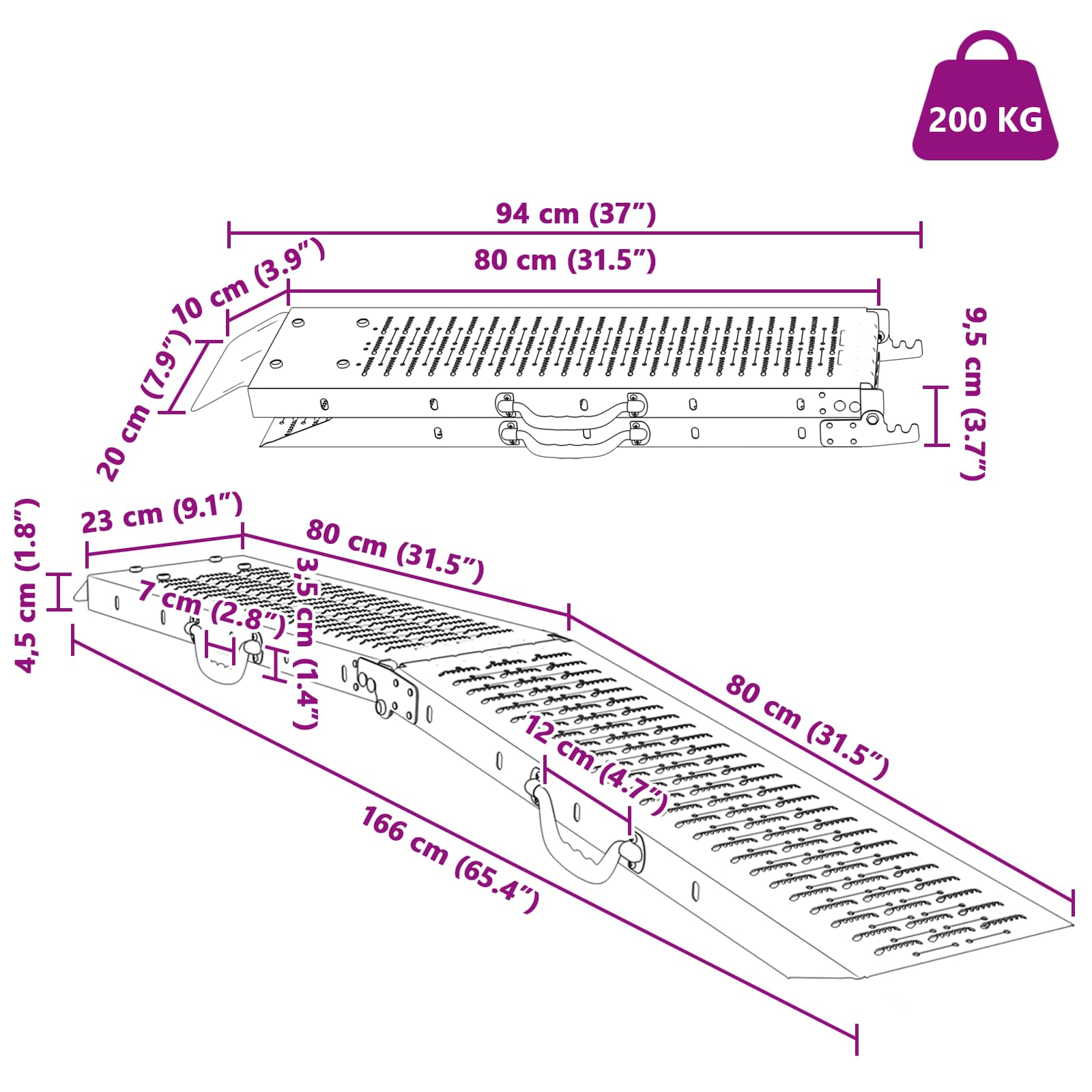 Kokoontaittuva Ramppi 200Kg Per Ramp 2 Pcs Hopea