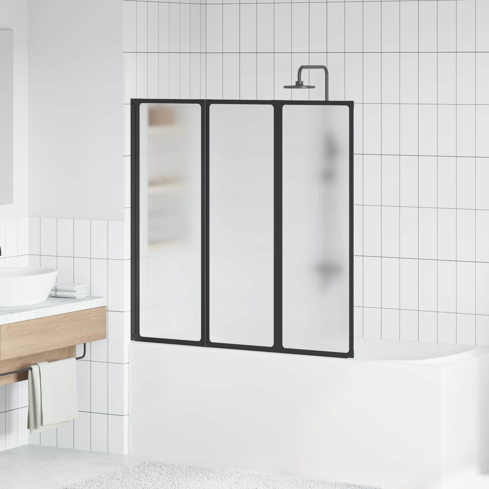 Suihkuseinä Musta 120 X 2 X 117 Cm Alumiini Ja Pp
