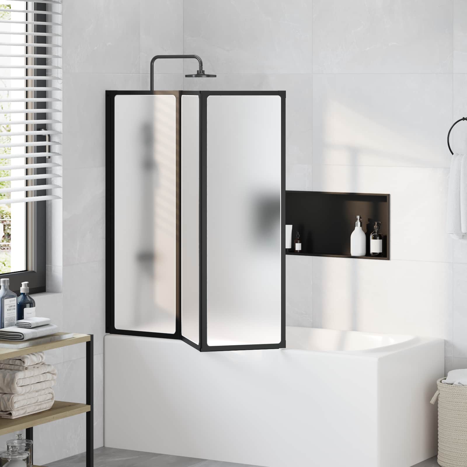 Suihkuseinä Musta 120 X 2 X 117 Cm Alumiini Ja Pp