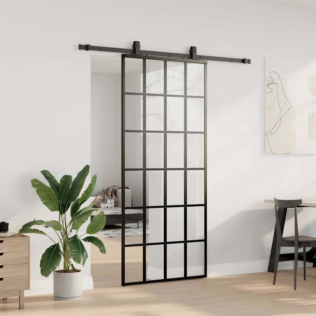 Liukuovi Asennustarvikkeilla Musta 90X205 Cm Esg Lasi