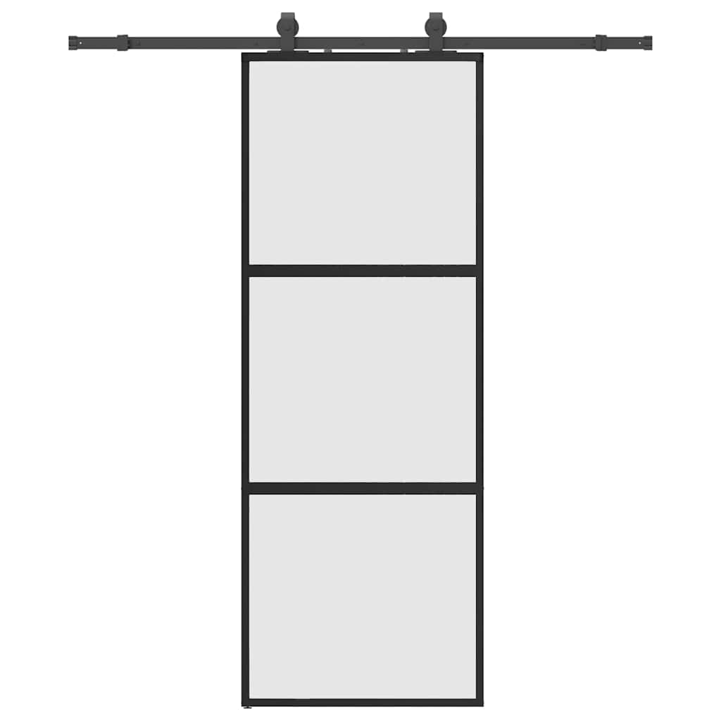 Liukuovi Laitteistosarjalla Musta 76X205 Cm Karkaistu Lasi