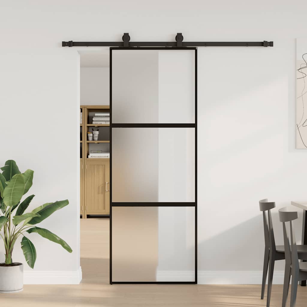 Liukuovi Laitteistosarjalla Musta 76X205 Cm Karkaistu Lasi